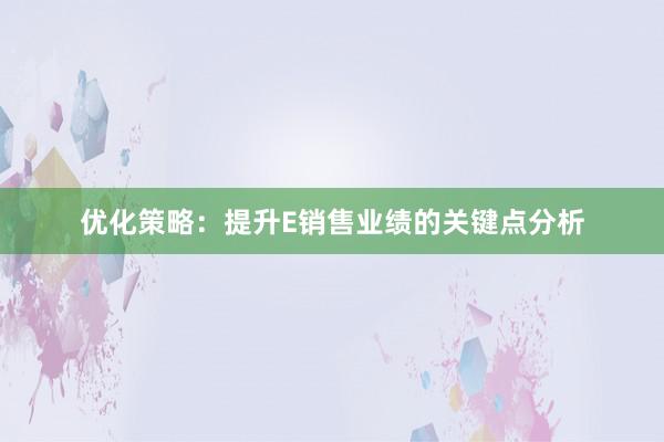 优化策略：提升E销售业绩的关键点分析